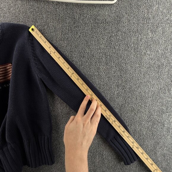 Ralph Lauren Polo Jeans Women Flag Sweater Navy Blue Knit Medium Cotton Crew - Picture 12 of 13